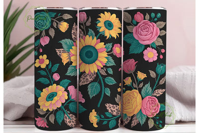 Floral Leopard 20oz Tumbler Wrap Sublimation PixelChick 