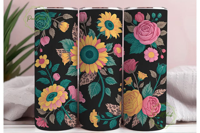 Floral Leopard 20oz Tumbler Wrap Sublimation PixelChick 