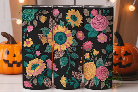 Floral Leopard 20oz Tumbler Wrap Sublimation PixelChick 