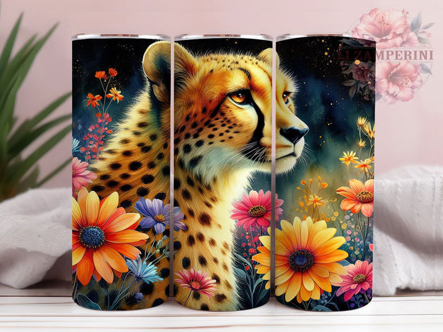 Floral Leopard 3D Tumbler Wrap, Floral Leopard Tumbler, 3D Animal Print Wrap, Wildflower Tumbler Design, Boho Leopard Mug, Jungle Theme Cup, Sublimation Tumbler Wrap Sublimation Li Zamperini 