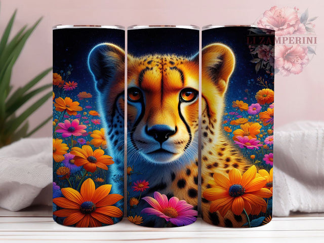 Floral Leopard 3D Tumbler Wrap, Floral Leopard Tumbler, 3D Animal Print Wrap, Wildflower Tumbler Design, Boho Leopard Mug, Jungle Theme Cup, Sublimation Tumbler Wrap Sublimation Li Zamperini 