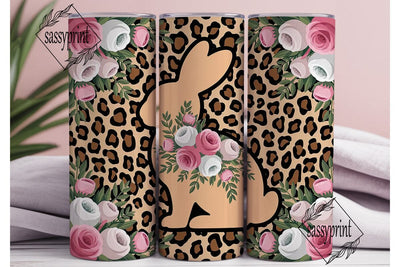 Floral Leopard Bunny 20oz Tumbler Wrap Sublimation sassyprint 