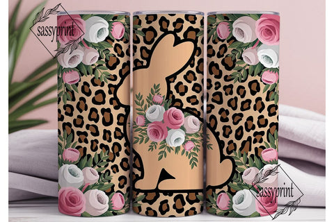 Floral Leopard Bunny 20oz Tumbler Wrap Sublimation sassyprint 