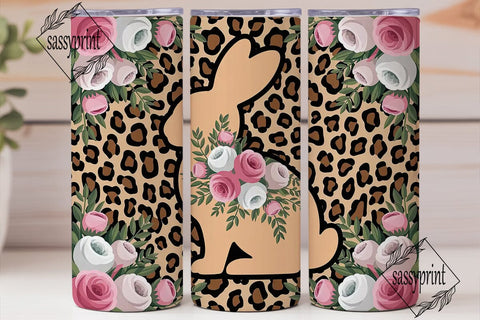 Floral Leopard Bunny 20oz Tumbler Wrap Sublimation sassyprint 