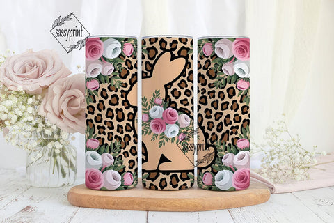 Floral Leopard Bunny 20oz Tumbler Wrap Sublimation sassyprint 
