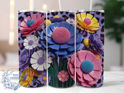 Floral Leopard Chic Tumbler, Leopard Print, Chic Stylish Wrap, Bold Feminine Design, Rustic Charm, Watercolor Flowers, Seamless Print, 20Oz Tumbler, Sublimation Sublimation ToriDesigns 