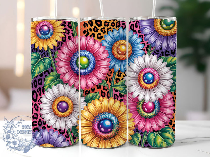 Floral Leopard Chic Tumbler, Leopard Print, Chic Stylish Wrap, Bold Feminine Design, Rustic Charm, Watercolor Flowers, Seamless Print, 20Oz Tumbler, Sublimation Sublimation ToriDesigns 