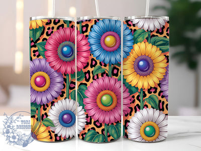Floral Leopard Chic Tumbler, Leopard Print, Chic Stylish Wrap, Bold Feminine Design, Rustic Charm, Watercolor Flowers, Seamless Print, 20Oz Tumbler, Sublimation Sublimation ToriDesigns 
