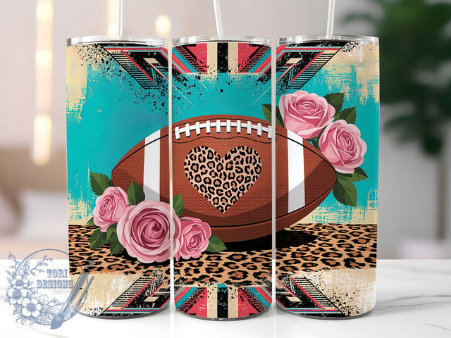 Floral Leopard Game Day Football Tumbler, Leopard Sports Cup, 20Oz Sublimation Wrap, Trendy Game Day Drinkware, Gridiron Gift Idea, Stylish Sports Mug Design, Chic Football Tumbler Sublimation ToriDesigns 
