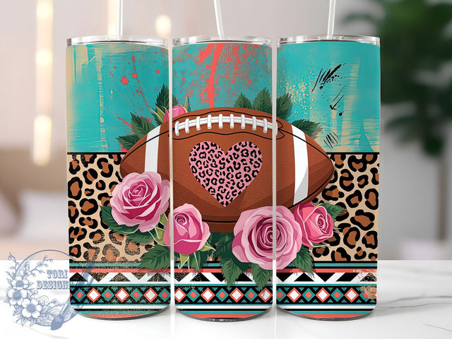 Floral Leopard Game Day Football Tumbler, Leopard Sports Cup, 20Oz Sublimation Wrap, Trendy Game Day Drinkware, Gridiron Gift Idea, Stylish Sports Mug Design, Chic Football Tumbler Sublimation ToriDesigns 