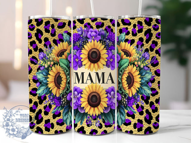 Floral Leopard Glitter Mama Tumbler, Floral Leopard Print, Glitter Mom Cup, Mother's Day Gift, 20oz Sublimation Wrap, Trendy Mom Tumbler, Cute Mom Gift Sublimation ToriDesigns 