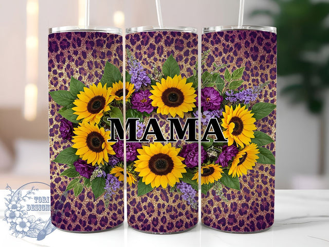 Floral Leopard Glitter Mama Tumbler, Floral Leopard Print, Glitter Mom Cup, Mother's Day Gift, 20oz Sublimation Wrap, Trendy Mom Tumbler, Cute Mom Gift Sublimation ToriDesigns 