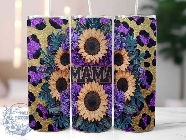 Floral Leopard Glitter Mama Tumbler, Floral Leopard Print, Glitter Mom Cup, Mother's Day Gift, 20oz Sublimation Wrap, Trendy Mom Tumbler, Cute Mom Gift Sublimation ToriDesigns 