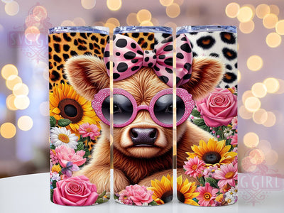 Floral Leopard Highland Cow 20oz Tumbler Wrap Sublimation Design, Straight Tapered Tumbler Wrap, Highland Cow Tumbler Png, Instant Digital Download Sublimation SvggirlplusArt 