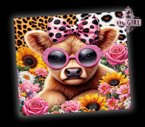 Floral Leopard Highland Cow 20oz Tumbler Wrap Sublimation Design, Straight Tapered Tumbler Wrap, Highland Cow Tumbler Png, Instant Digital Download Sublimation SvggirlplusArt 