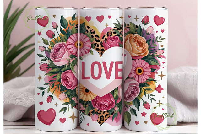 Floral Leopard Love 20oz Tumbler Wrap Sublimation PixelChick 