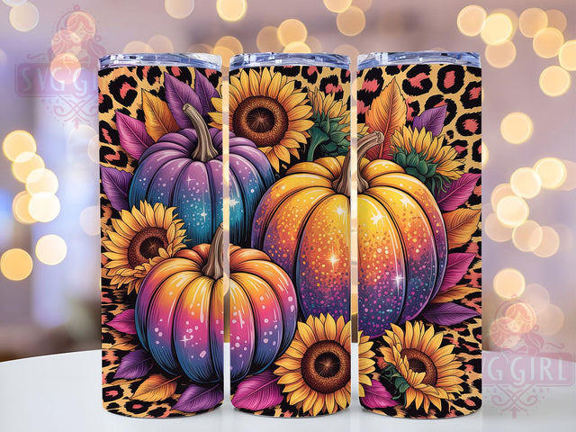Floral Leopard Print Pumpkin Fall Tumbler, Fall Cup Wrap, 20Oz Sublimation, Autumn Pumpkin Drinkware, Rustic Glam Mug, Leopard Print Fall Wrap, Cozy Harvest Cup Print Sublimation SvggirlplusArt 