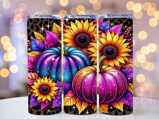 Floral Leopard Print Pumpkin Fall Tumbler, Fall Cup Wrap, 20Oz Sublimation, Autumn Pumpkin Drinkware, Rustic Glam Mug, Leopard Print Fall Wrap, Cozy Harvest Cup Print Sublimation SvggirlplusArt 