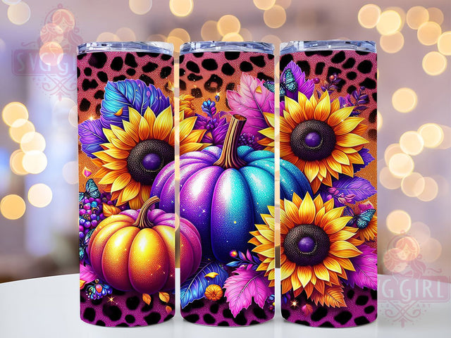 Floral Leopard Print Pumpkin Fall Tumbler, Fall Cup Wrap, 20Oz Sublimation, Autumn Pumpkin Drinkware, Rustic Glam Mug, Leopard Print Fall Wrap, Cozy Harvest Cup Print Sublimation SvggirlplusArt 