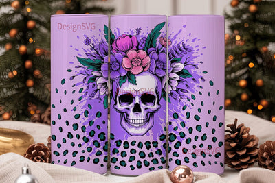 Floral Leopard Skull 20oz Tumbler Wrap Sublimation DesignSVG 