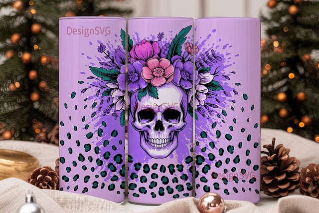 Floral Leopard Skull 20oz Tumbler Wrap Sublimation DesignSVG 
