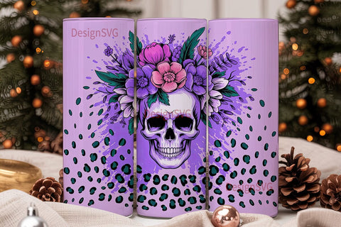 Floral Leopard Skull 20oz Tumbler Wrap Sublimation DesignSVG 