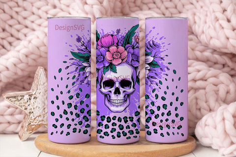 Floral Leopard Skull 20oz Tumbler Wrap Sublimation DesignSVG 
