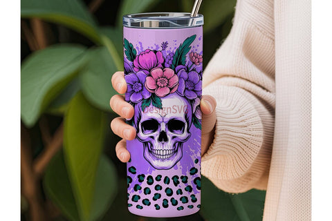 Floral Leopard Skull 20oz Tumbler Wrap Sublimation DesignSVG 