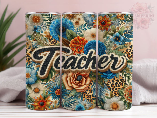 Floral Leopard Teacher 20oz Tumbler Wrap PNG, Teacher Appreciation Tumbler Png, Straight & Tapered Tumbler Wrap, Instant Digital Download Sublimation Li Zamperini 
