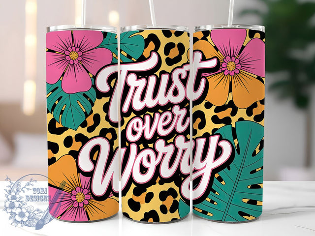 Floral Leopard Trust Quote Tumbler, Floral Leopard Wrap, 20Oz Skinny Tumbler, Positive Affirmation Sublimation, Inspirational Quote Tumbler, Animal Print Wrap, Motivational Leopard Design Sublimation ToriDesigns 