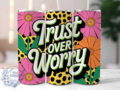 Floral Leopard Trust Quote Tumbler, Floral Leopard Wrap, 20Oz Skinny Tumbler, Positive Affirmation Sublimation, Inspirational Quote Tumbler, Animal Print Wrap, Motivational Leopard Design Sublimation ToriDesigns 