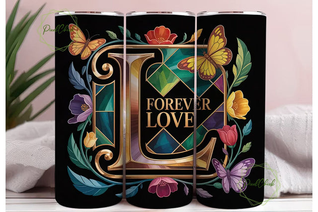Floral Letter L Monogram Tumbler Wrap Sublimation PixelChick 