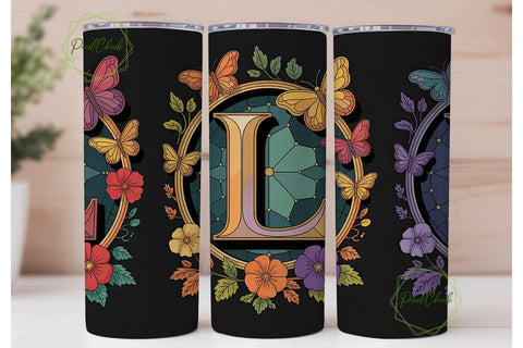 Floral Letter L Monogram Tumbler Wrap Sublimation PixelChick 