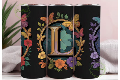 Floral Letter L Monogram Tumbler Wrap Sublimation PixelChick 