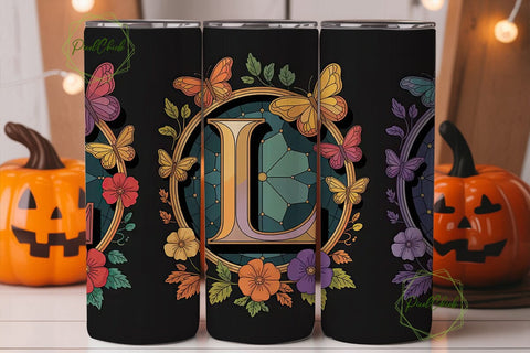 Floral Letter L Monogram Tumbler Wrap Sublimation PixelChick 