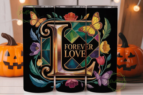 Floral Letter L Monogram Tumbler Wrap Sublimation PixelChick 
