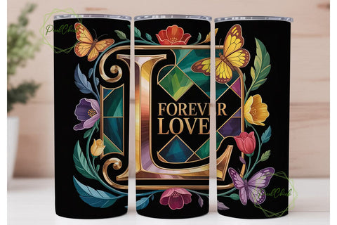 Floral Letter L Monogram Tumbler Wrap Sublimation PixelChick 