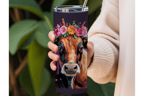 Floral Longhorn Cow 20oz Tumbler Wrap Sublimation DesignSVG 
