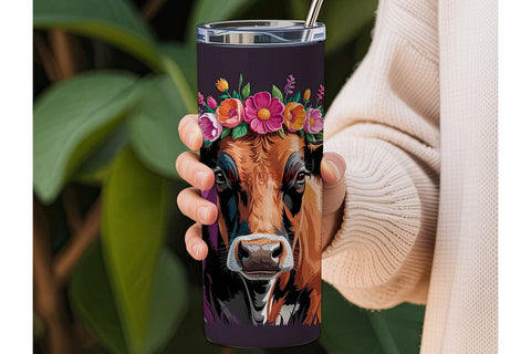 Floral Longhorn Cow 20oz Tumbler Wrap Sublimation DesignSVG 