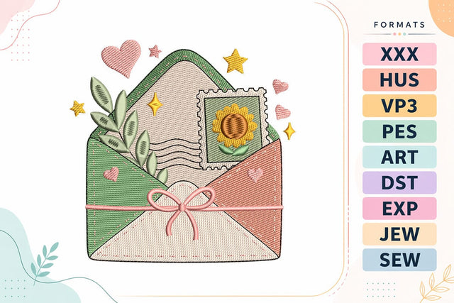 Floral Love Letter Envelope with Sunflower Stamp Embroidery Design Embroidery/Applique DESIGNS sg embroidery 