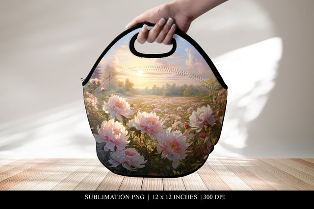 Floral Lunch Bag Design, Peony Garden Sublimation Sublimation BijouBay 
