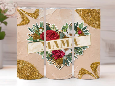 Floral Mama 20oz Tumbler Png, Straight & Tapered Tumbler Png, Gold Glitter MAMA Tumbler Png, Digital Download PNG Sublimation Lara' s Designs 
