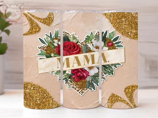 Floral Mama 20oz Tumbler Png, Straight & Tapered Tumbler Png, Gold Glitter MAMA Tumbler Png, Digital Download PNG Sublimation Lara' s Designs 