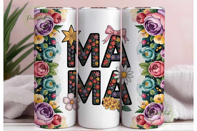 Floral MAMA 20oz Tumbler Wrap Sublimation PixelChick 