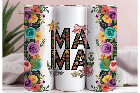 Floral MAMA 20oz Tumbler Wrap Sublimation PixelChick 