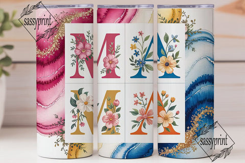Floral MAMA Glitter 20oz Tumbler Wrap Sublimation sassyprint 