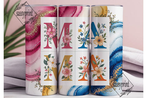 Floral MAMA Glitter 20oz Tumbler Wrap Sublimation sassyprint 
