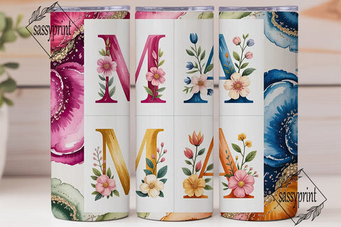 Floral MAMA Glitter 20oz Tumbler Wrap Sublimation sassyprint 
