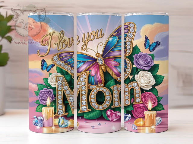 Floral Mama Mother’s Day 20oz Tumbler, I Love You Mom, Mother’s Day, Flower Design, Elegant Typography, 20oz Tumbler Wrap, Sublimation PNG Sublimation Lara' s Designs 