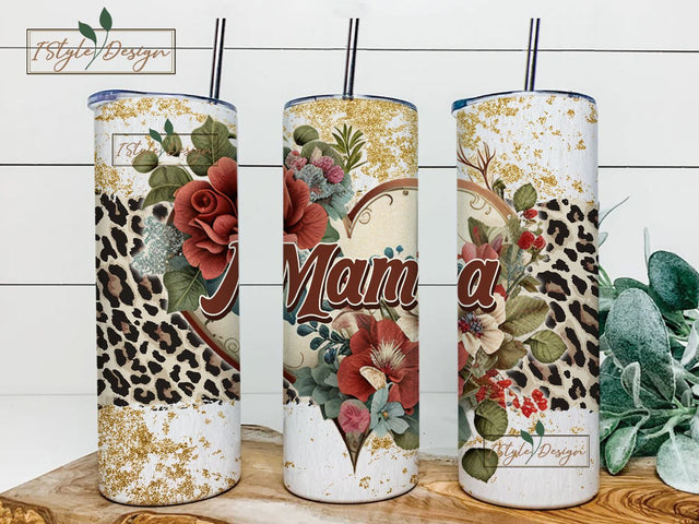 Floral Mama Skinny Tumbler Wrap PNG 20 Oz, Cheetah Mother Tumbler Sublimation, Straight, Instant Digital Download Sublimation iStyleDesign 